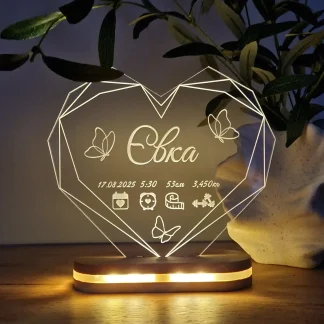 Акриловий дитячий світильник з ім’ям, датою та часом народження