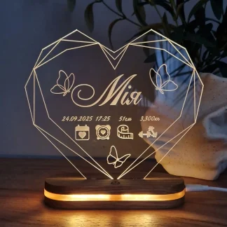 Індивідуальний світильник з іменем дитини та параметрами народження